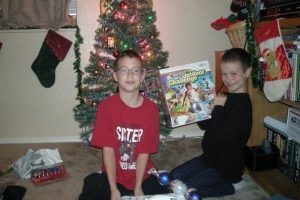 Jarod and Tristan opening presents.
